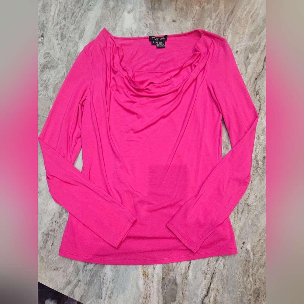 Etcetera Hot Pink Long Sleeve Drape Neck Top